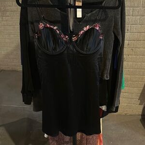 For Love And Lemons Black Mini Dress with Pink Floral Accents